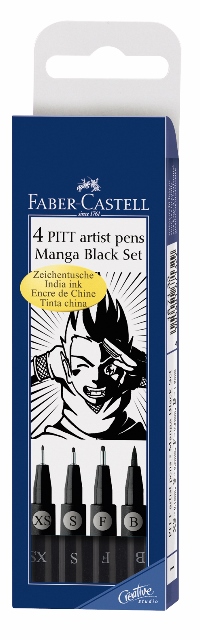 PITT umelecké fixky Manga Black set, 4ks (B, F, S, XS)