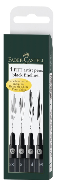 PITT umelecké popisovače 4 (XS,S,F,M) čierna set