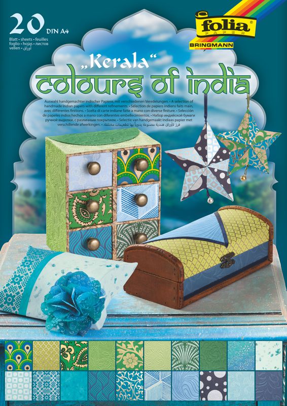 Ručný papier Farby Indie-Kerala, A4, 20 hárkov