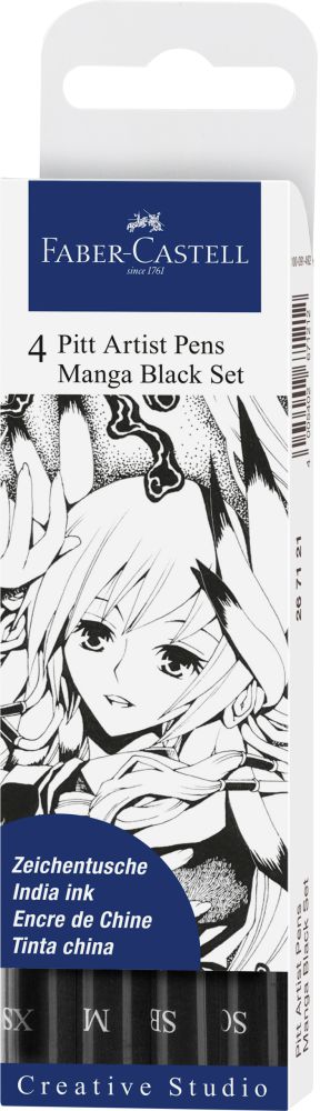 PITT umelecké fixky Manga Black set, 4ks (SC,SB,M,XS)